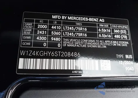 2025 Mercedes-Benz Sprinter 2500 High Roof 4-Cyl Diesel from USA, damaged, VIN W1Z4KGHY6ST208486